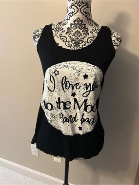 Black Graphic Tank Top - "I Love You to the Moon"